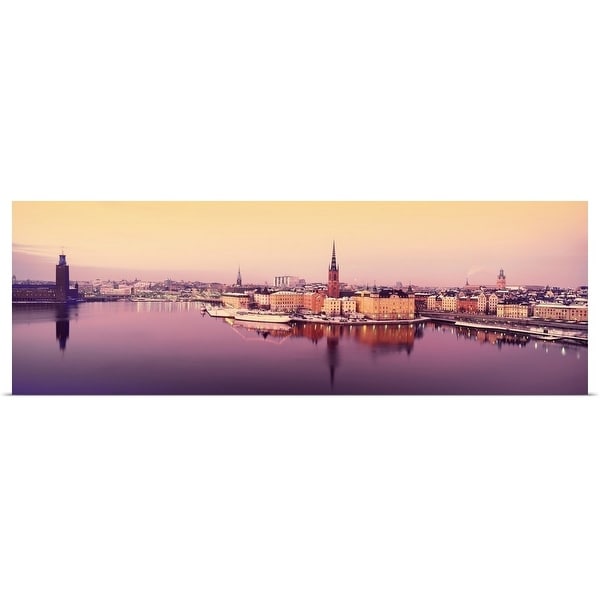 "Reflection of buildings in a lake, Lake Malaren, Riddarholmen, Gamla Stan, Stockholm, Sweden" Poster Print