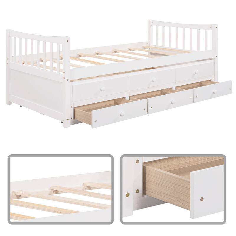 Minimalist Wooden Daybed with a Trundle and Three Underbed Drawers