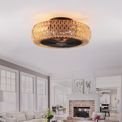 20" Vintage Rope Ceiling Fan Light w/ Remote Control 6 Speed Adjustable Airflow, NOT Included Bulbs
