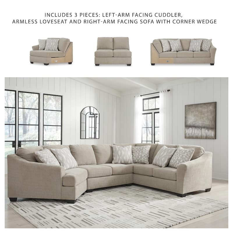 Signature Design by Ashley Brogan Bay Beige 3-Piece Sectional with Cuddler