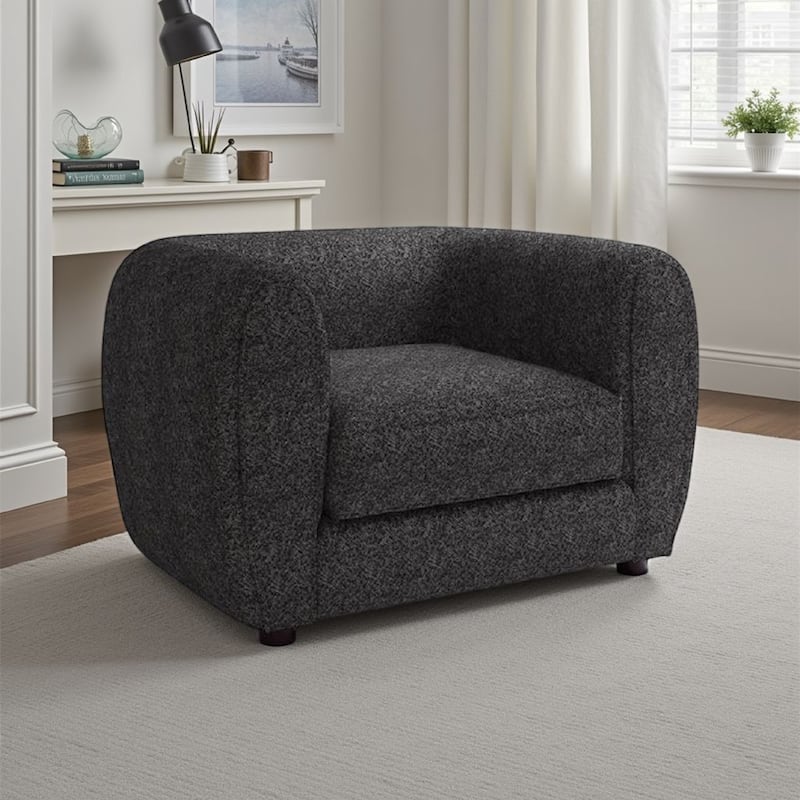 Dly Sofa Chair, Black Boucle, Wood Frame Tuxedo-Inspired Design