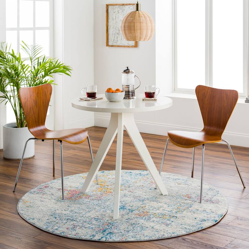 Livabliss Sunderland Minimalist Abstract Area Rug - Aqua/Mustard - 5'3" x 5'3" Round