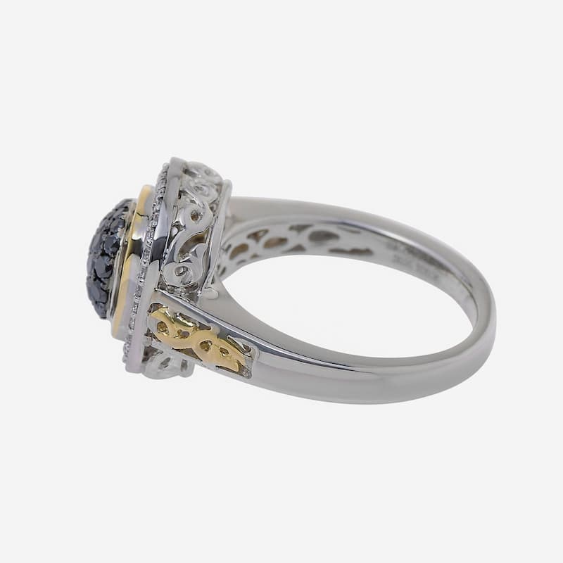 Charles Krypell Sterling Silver and 18K Yellow Gold, Black Diamond and White Diamond Band Ring Sz. 6.75