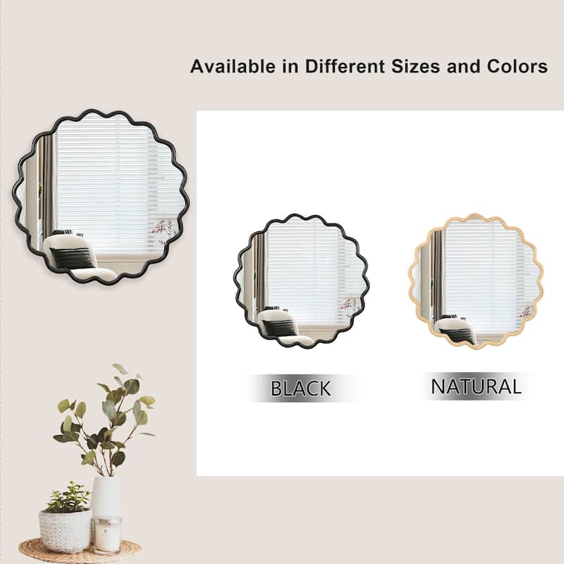 Solid Wood Wavy Mirror-Black Vanity Mirror Wall Decor 36" x 36" Modern Mirror Wall Decor