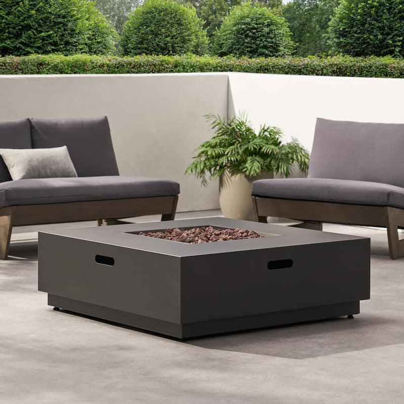 39 in. W x 39 in. D x 13 in. H Square Propane Burning Outdoor Fire Pit - Brown+Gold