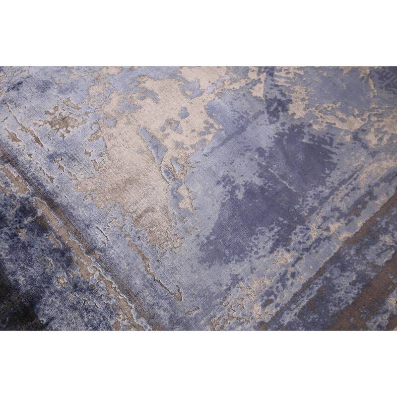 Abstract Modern Area Rug Handmade Blue Wool Carpet - 5'4" x 7'6"