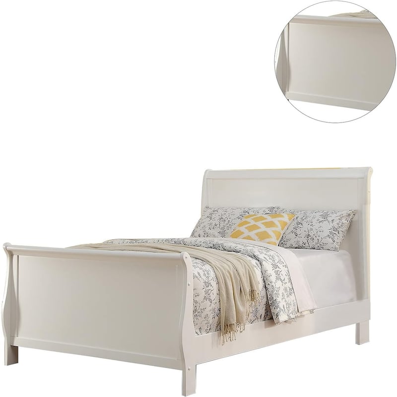 Full Size Sleigh Design Bed with Headboard and Footboard in White
