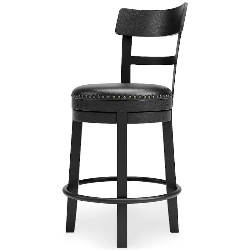 Swivel Barstool with Nailhead Trim and Leatherette Seat, Black - 16.75"L X 19.75 W X 37.25"H