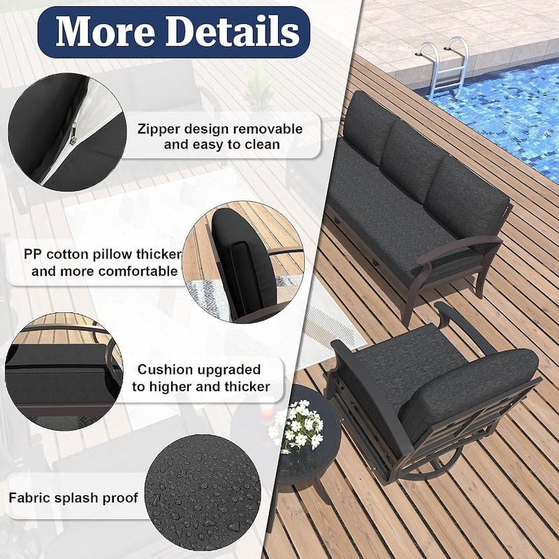 Kullavik Aluminum Outdoor Patio Furniture with Curved Armrests & Firepit Table