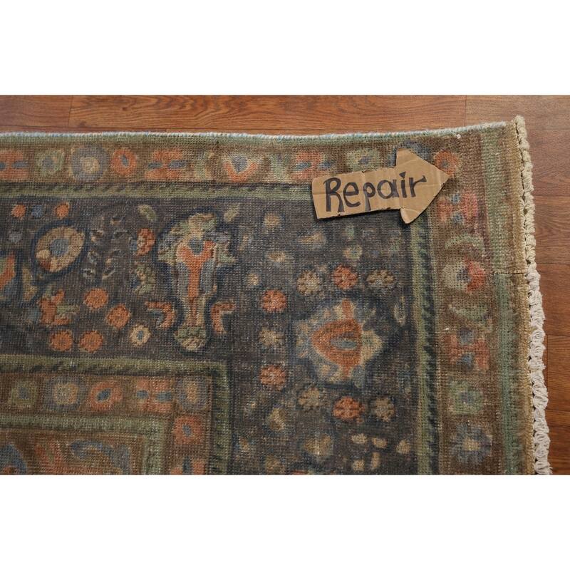 Distressed Tabriz Vintage Persian Area Rug Handmade Grey Wool Carpet - 9'10" x 12'10"