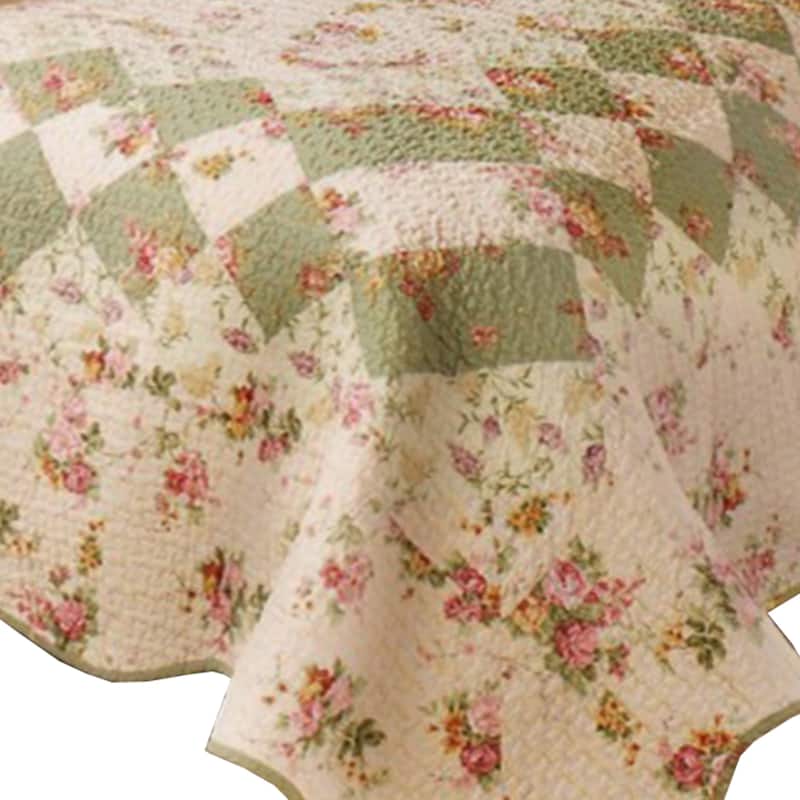 Denali 3 Piece Fabric King Size Quilt Set with Floral Prints, Multicolor