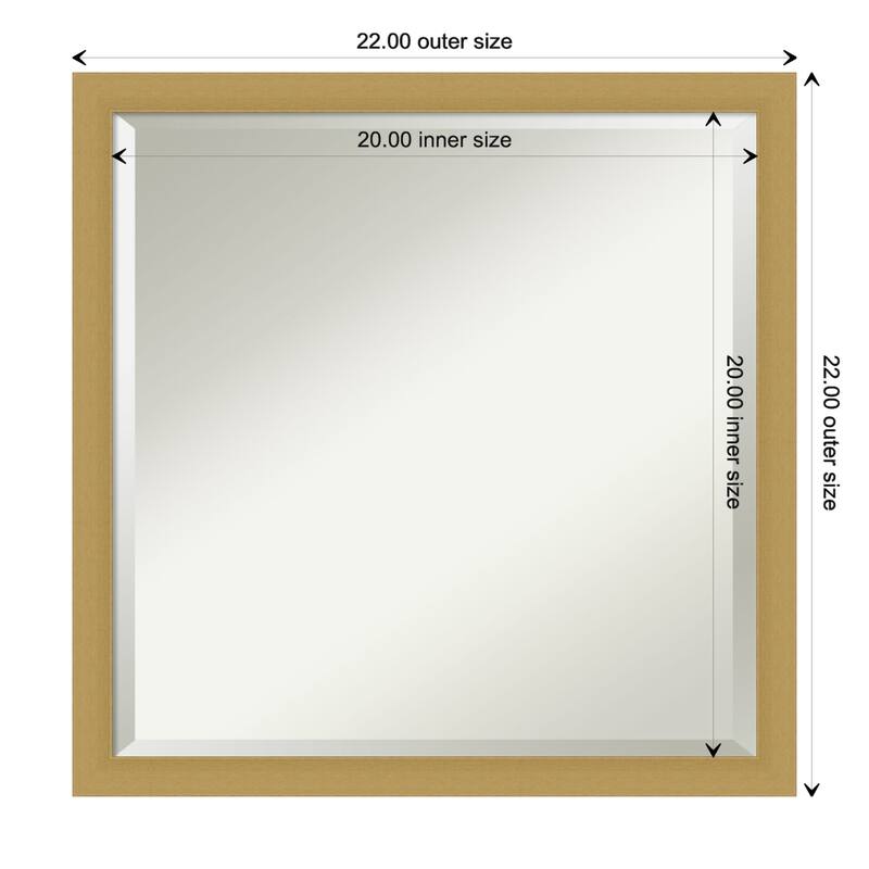 Beveled Wall Mirror - Grace Brushed Gold Narrow Frame - 22 x 22-inch - Grace Brushed Gold Narrow