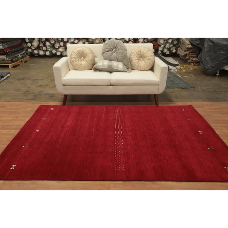 Hand Knotted Oriental 100% Wool Carpet Tribal Animal Pictorial Red Gabbeh Area Rug - 7' 7'' X 5' 4''