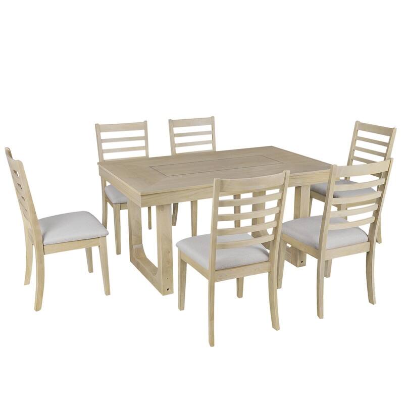 7-Piece Expandable Dining Set – Farmhouse-Style Extendable Table & 6 Upholstered Chairs, Rustic Wood Kitchen Table .