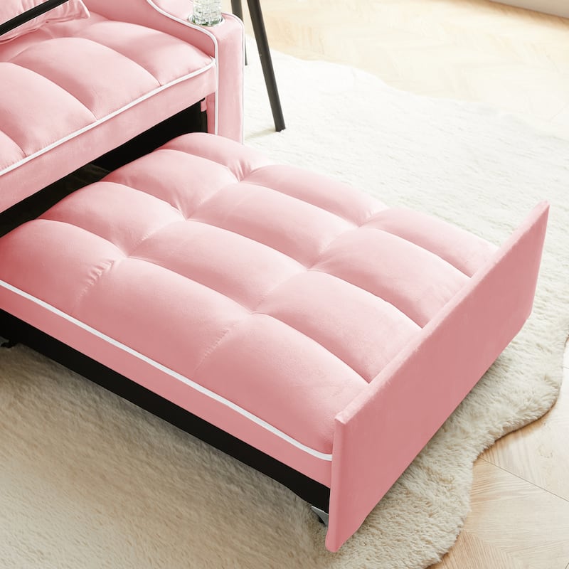 Single Sofa Armchair 3-in-1 Pull Out Sleeper Sofa Bed Velvet Chaise Lounge with USB, Phone Stand, Cup Holders and Side Pockets