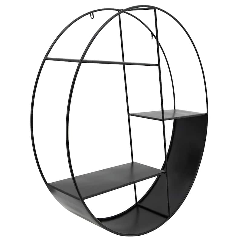Metal Round Frame and Tiered Open Wall Shelf - Black, 32" - 32.0"