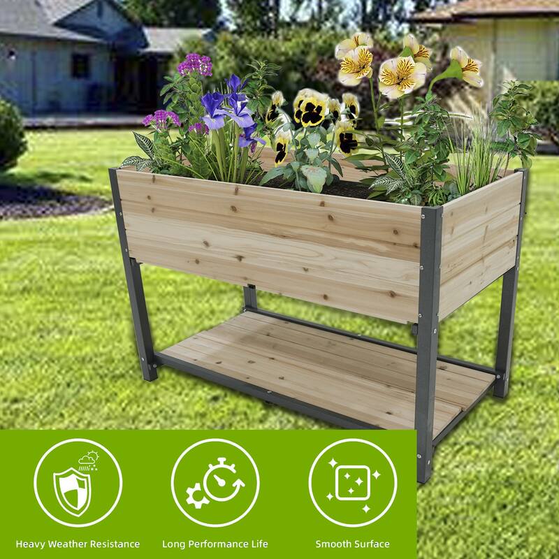 Iron-Wood Combined Growing Beds Multi-Functional Garden Beds with Feet and Storage Racks for Gardens Backyards Terraces