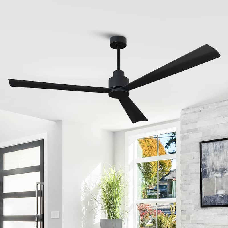 52-inch Modern Indoor Outdoor 6-Speed Reversible Ceiling Fan with Remote - Matte Black