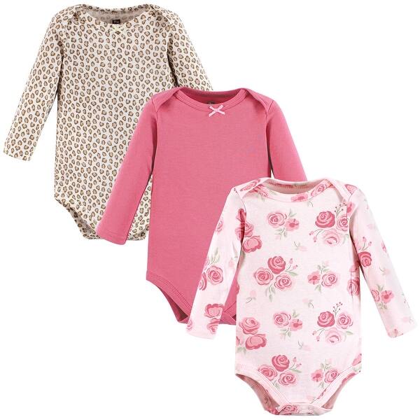 slide 1 of 1, Hudson Baby Infant Girl Cotton Long-Sleeve Bodysuits, Blush Rose Leopard 0-3 Months - Blush Rose Leopard 3-Pack