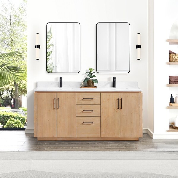 San Double Bath Vanity with Composite Stone Top and Mirror - Bed