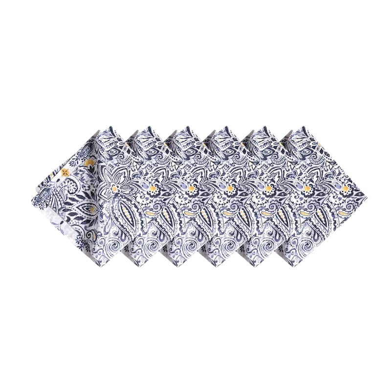 20" x 20" Serena Napkin Set of 6 Blue and Yellow Floral Pattern Cotton Machine Washable - 20" x 20"
