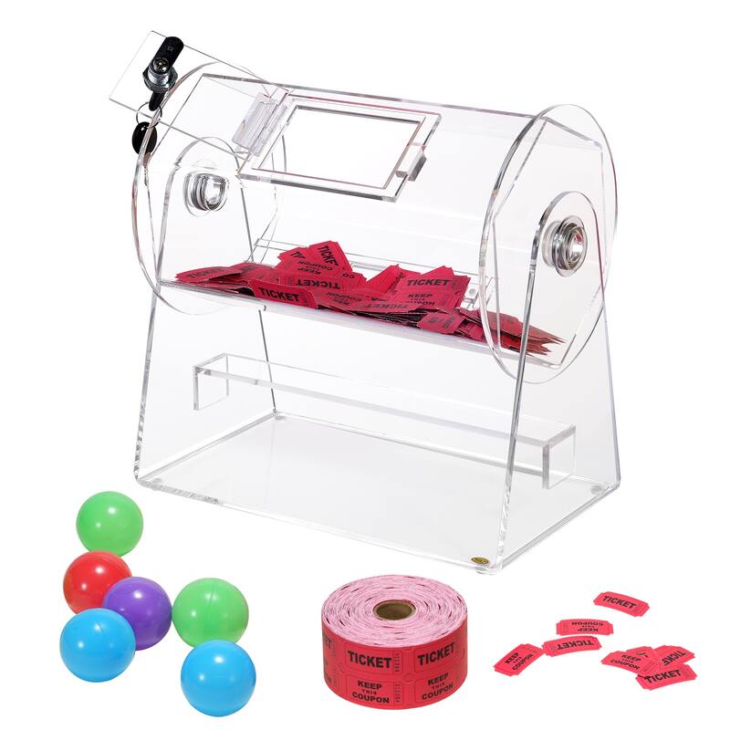 VEVOR Acrylic Raffle Drum, Professional Raffle Ticket Spinning Cage with 2 Keys, Transparent Lottery Spinning Drawing. - White - White