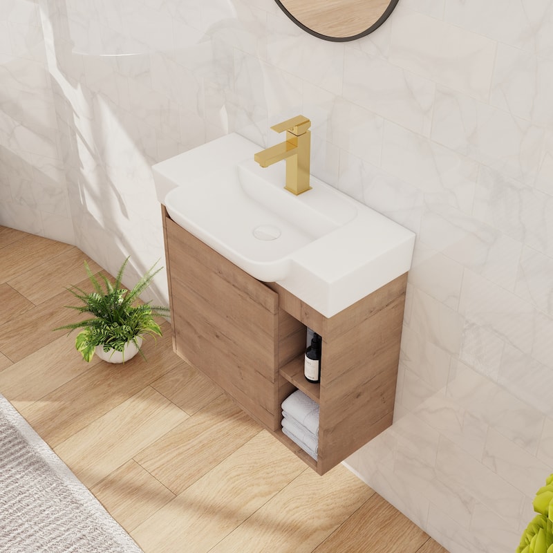 Beingnext 24"/28" Bathroom Vanity with Sink, Floating Bathroom Vanity with Soft Close Door and Shelf