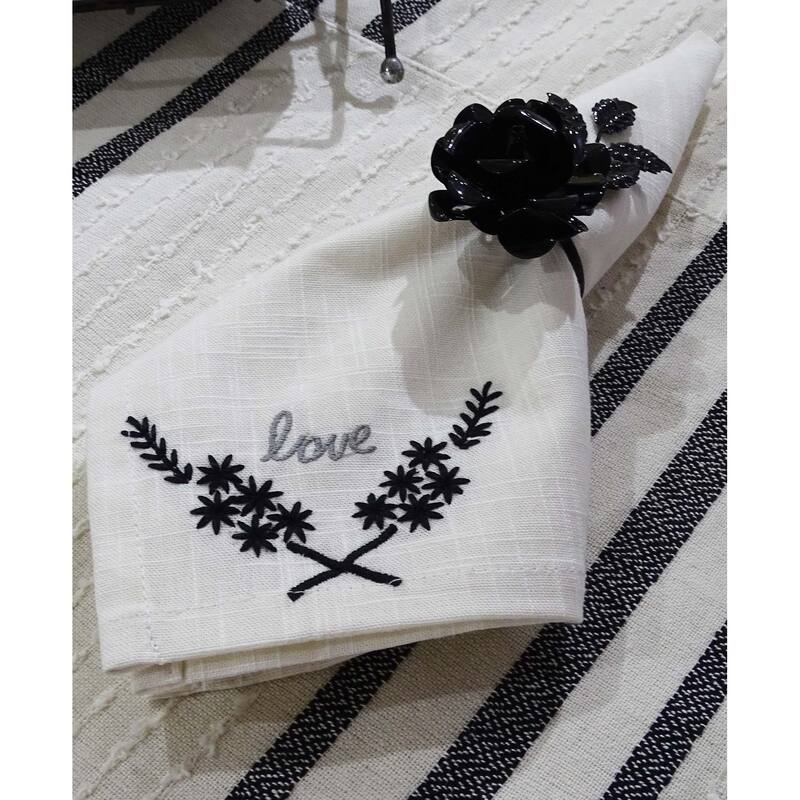 Vibhsa Cotton Napkins set of 4 for Dining Table Black Love Embroidered 20"x20"