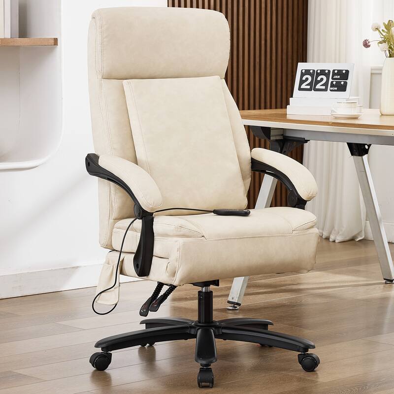 500Lbs Massage Reclining Executive Office Chair, Faux Leather High Back Ergonomic Office Chair With Footrest