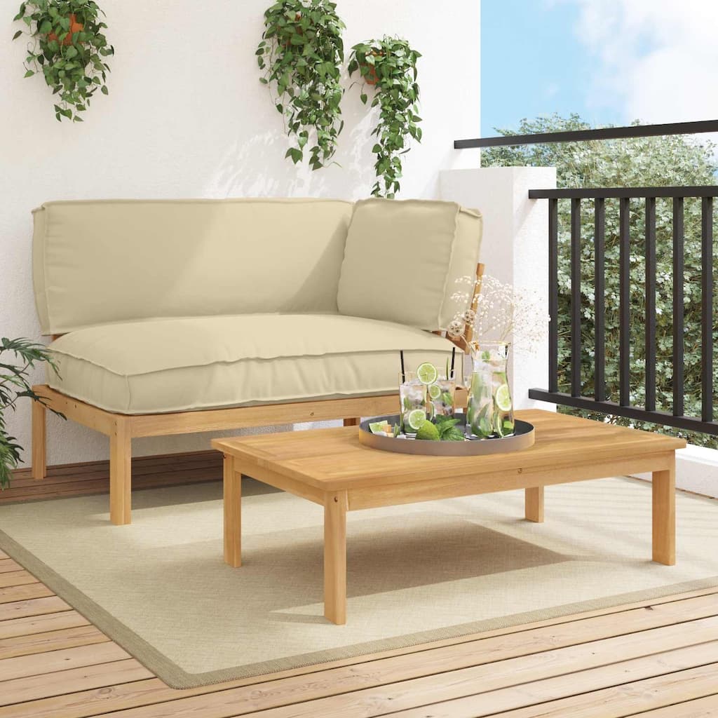 vidaXL Sofa Set with Cushion Plain 2 pcs Beige Solid Acacia Wood - 52.36 x 36.22 x 27.17 in