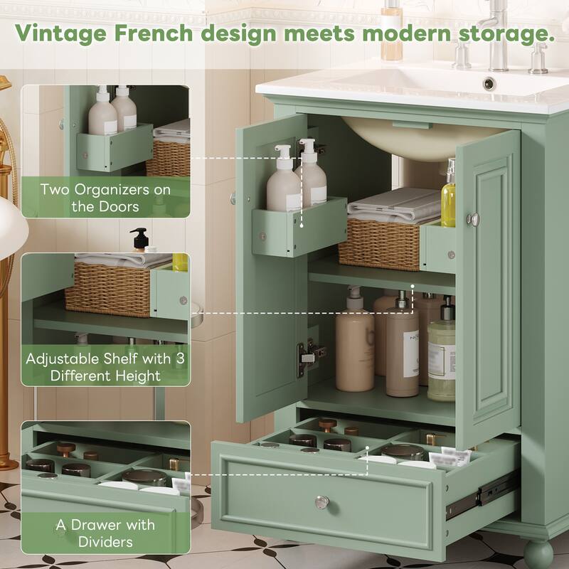 Bathroom Vanity with Ceramic Sink, Bathroom Storage Cabinet with Soft Closing Doors