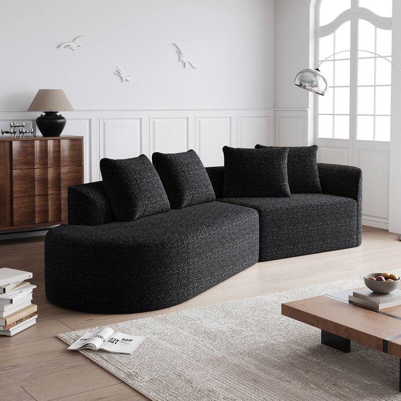 Upholstered Oversized Sectional Sofa, 112-Inch Chenille 4-Seater Extra Deep & Wide Seat Curved Cloud Couch with 4 Throw Pillows