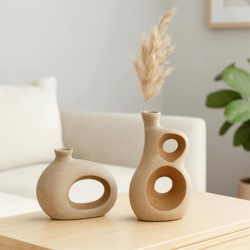 Aria Home Brown Ancient Elegance Ceramic Vases Decorative Set of 2