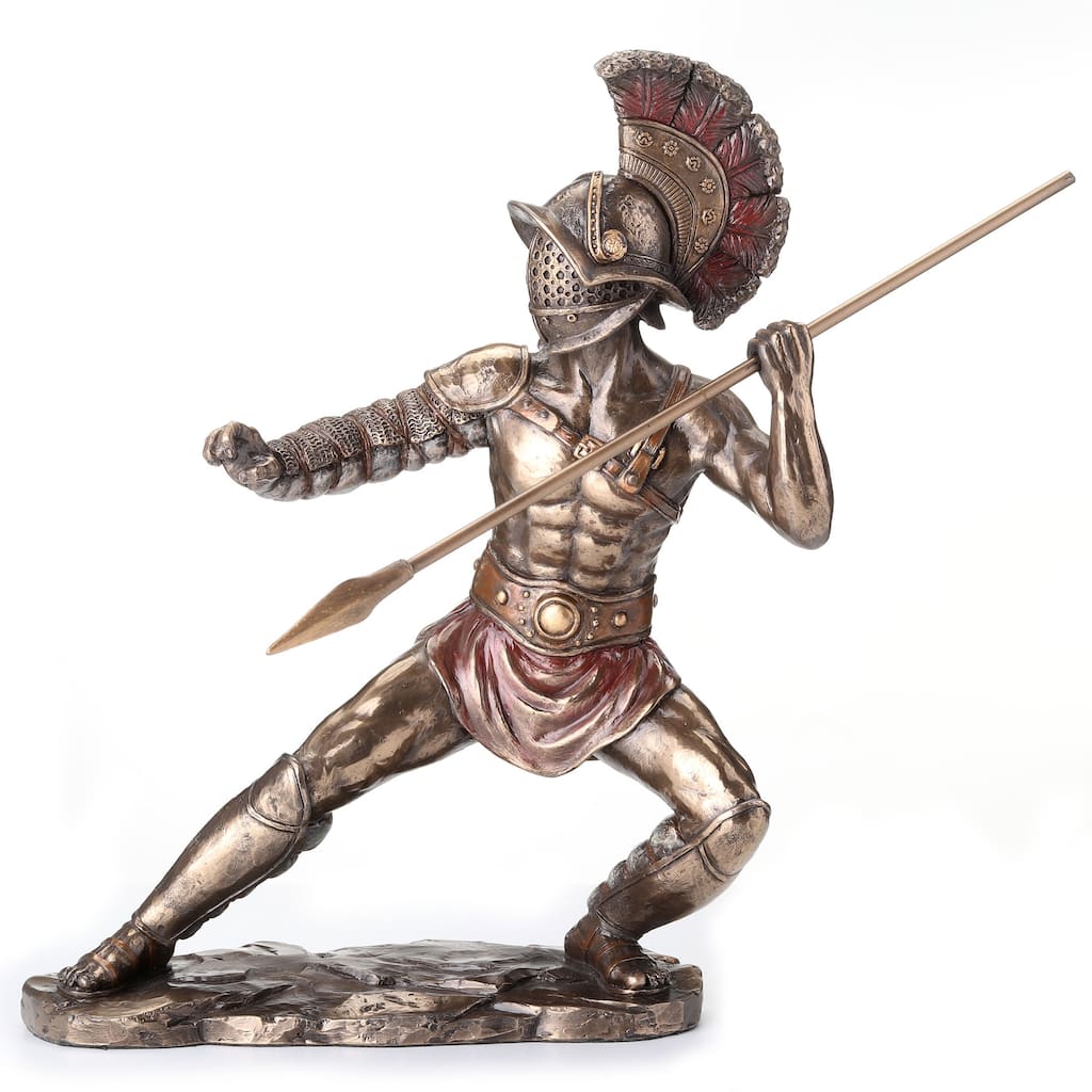9.65" H MURMILLO GLADIATOR WIELDING HASTA Cold Cast Bronze - 3.94"x7.68"x9.65"