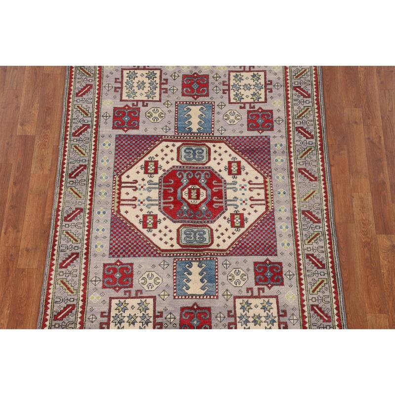 Kazak Oriental Area Rug Handmade Blue Traditional Wool Carpet - 3'11" x 5'11"