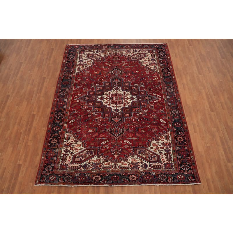 Hand Knotted Oriental 100% Wool Carpet Traditional Medallion Red Heriz Area Rug - 11' 4'' X 8' 6''