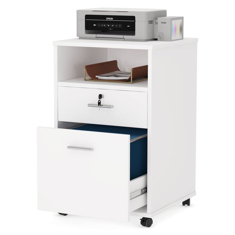 2 Drawer Mobile File Cabinet with Lock, Wood Modern Filing Cabinet