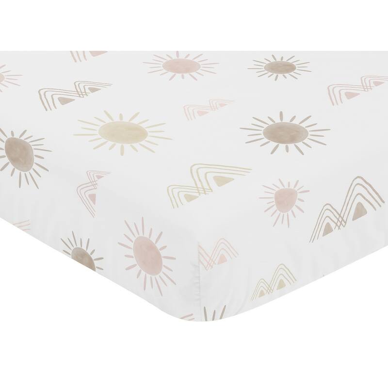 Boho Desert Sun Girl Fitted Crib Sheet - Blush Pink Mauve Gold Taupe Bohemian Watercolor Mountains Southwest Nature Outdoors