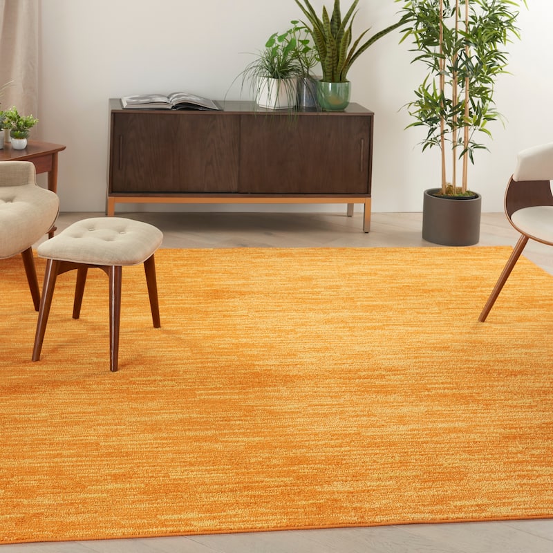 Nourison Essentials Solid Contemporary Indoor/Outdoor Area Rug - 5' Square - Orange