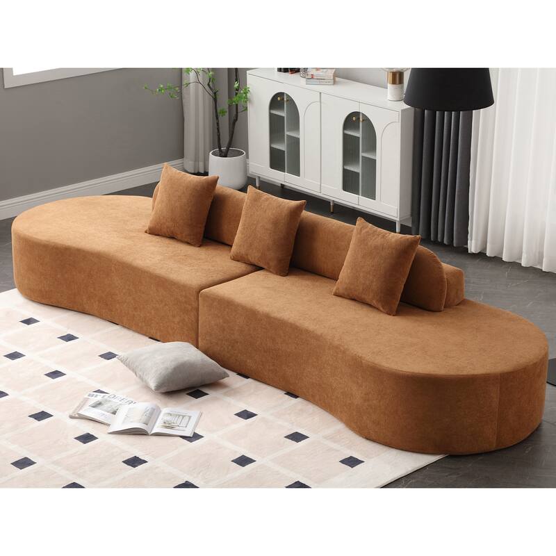 Curved Combination Sofa Set, Terrycloth Fabric, Cloud Comfort, 3 Pillows Included