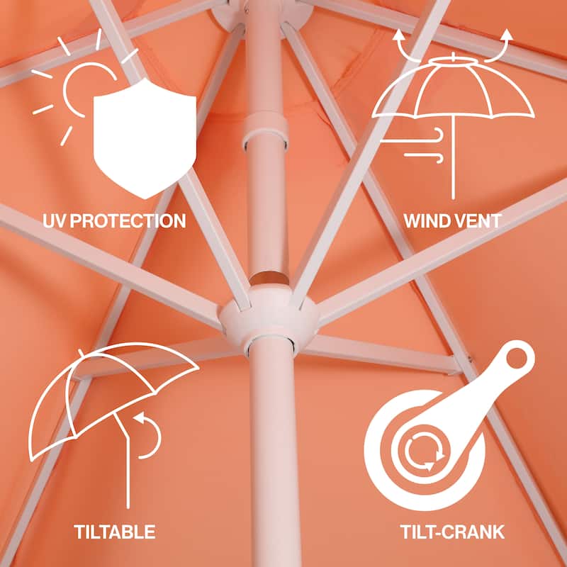 9ft Tassel Patio Umbrella Auto-Tilt, Crank , by JONATHAN Y
