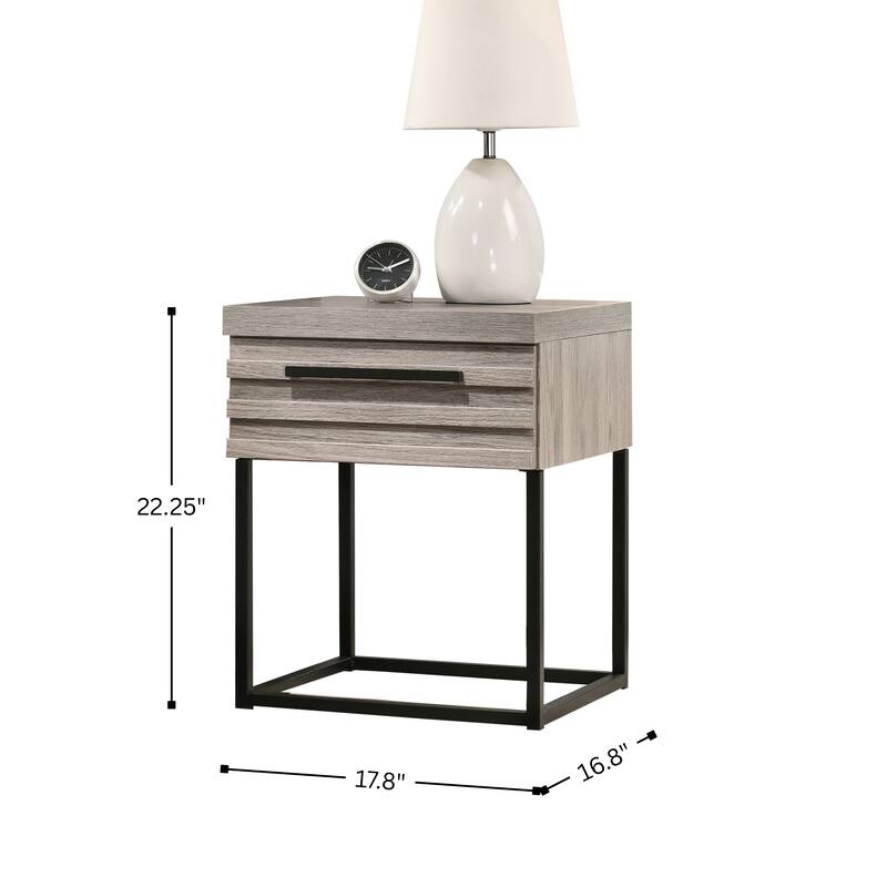 Roundhill Furniture Alvear Contemporary Wood Nightstand with Metal Base, Weathered Gray