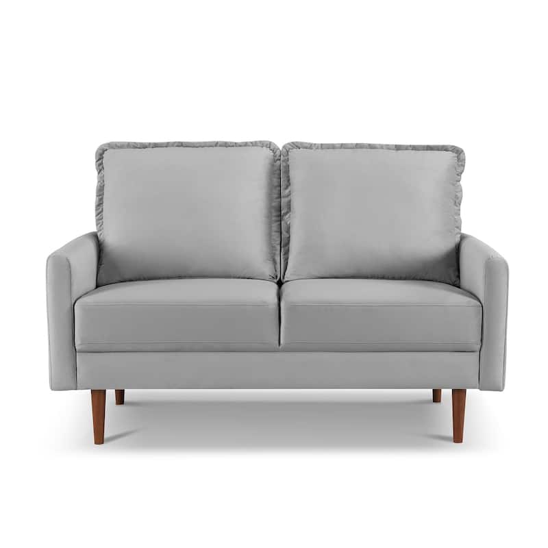 HomeRoots 57" Gray And Dark Brown Velvet Loveseat - 57.00 in. x 39.00 in. x 32.00 in.