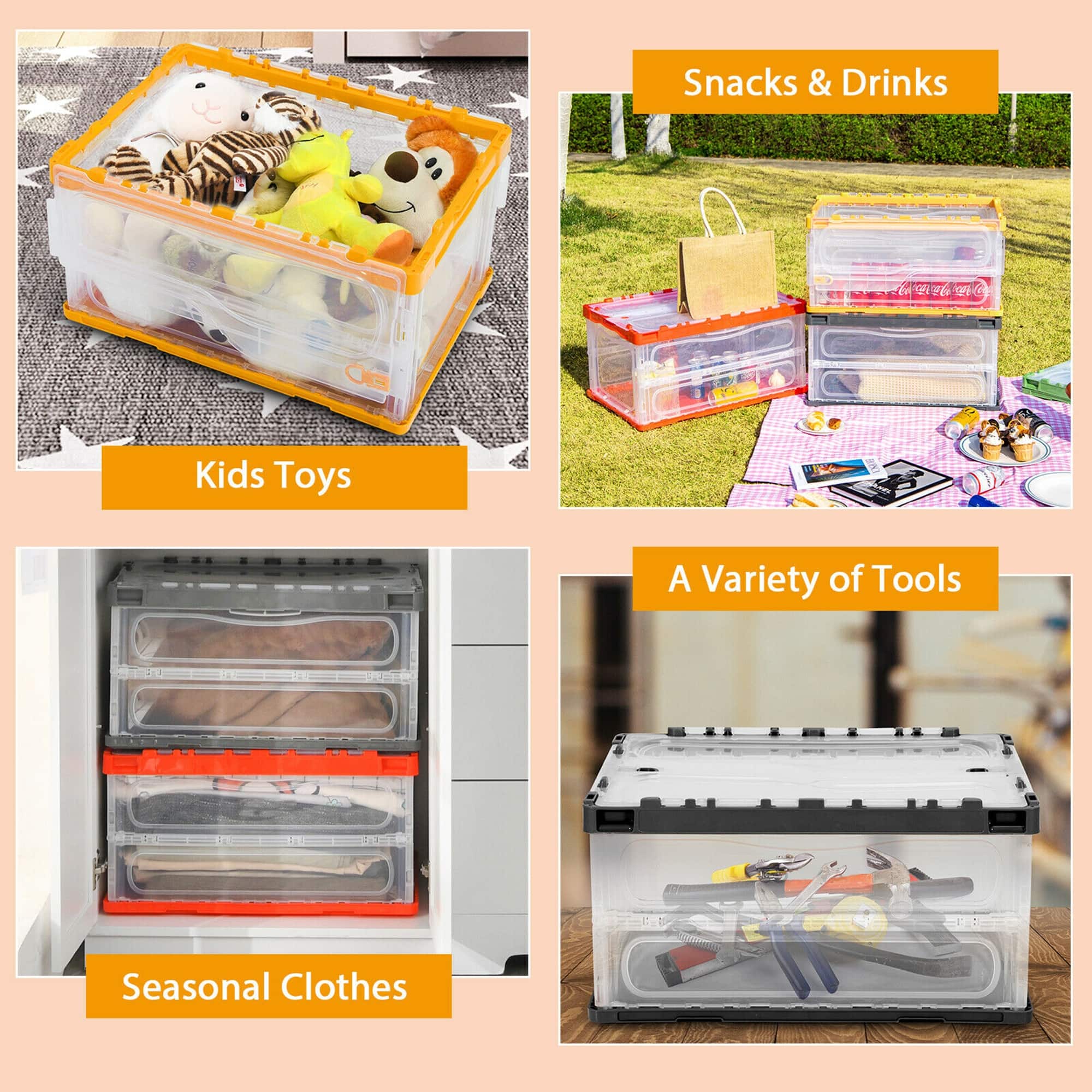 CleverMade 45L Collapsible Utility Crates - Folding Plastic
