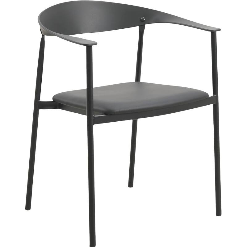 Kora Upholstered Faux Leather Dining Arm Chair with Powder Coated Steel Legs by LeisureMod - Black