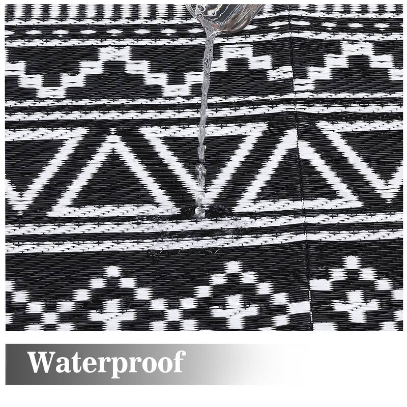 Outdoor Rug Waterproof Patio Rug Mat Geometric Rug Plastic Straw Outside Rug for RV Camping Picnic Reversible Rug