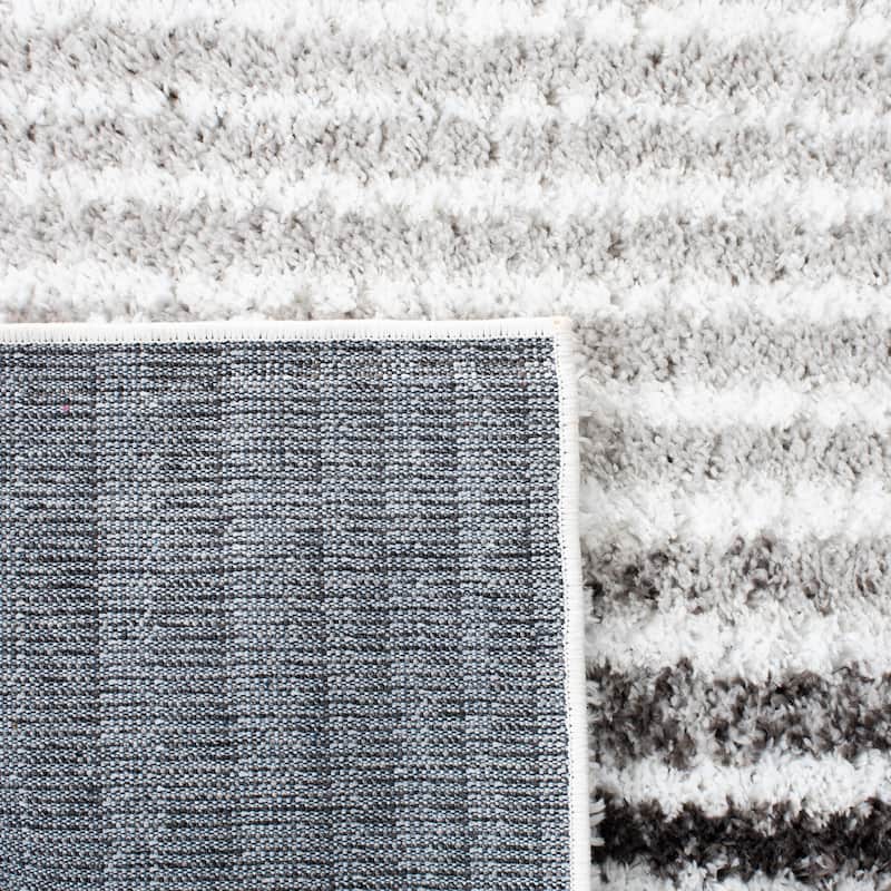 SAFAVIEH Berber Shag Idajete Stripe 1.25-inch Thick Rug - 7' x 7' Square - Ivory/Grey