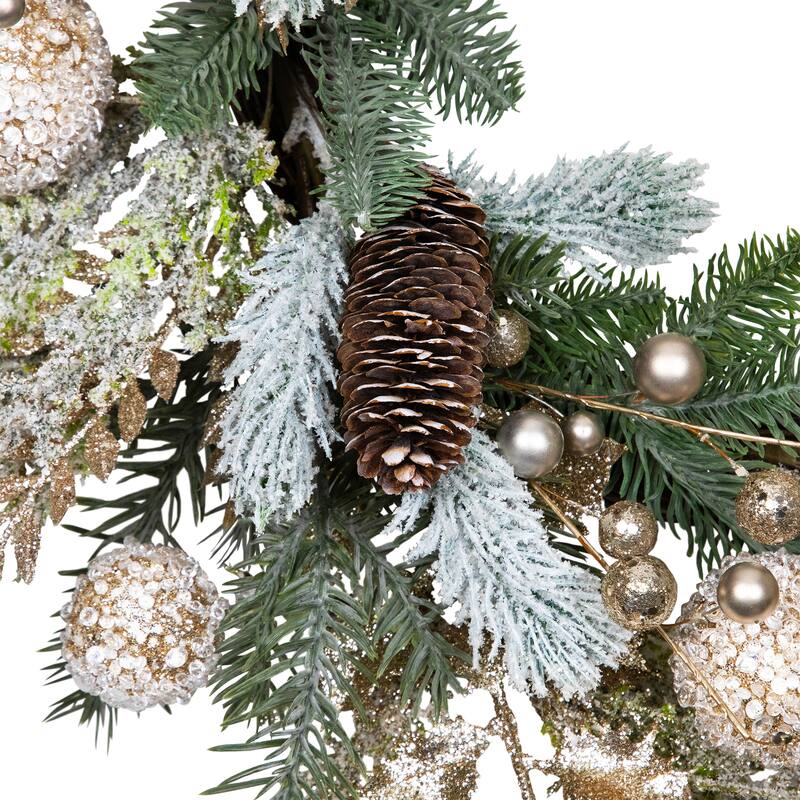Glittered Mixed Foliage with Ornaments Artificial Christmas Wreath - 24" - Unlit