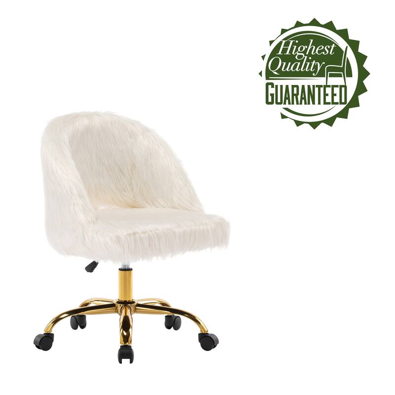 Porthos Home Nara Swivel Office Chair , Shaggy Plush, Gold Metal Legs