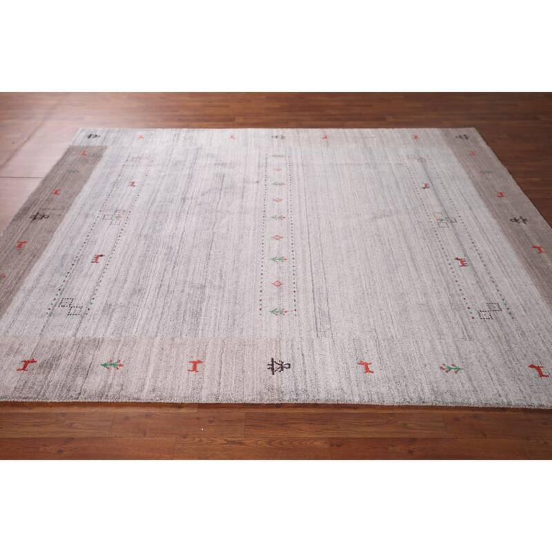 Gabbeh Indian Area Rug Hand-Knotted Tribal Beige Wool Carpet - 6'8"x 8'1"